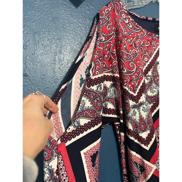 Ronni Nicole Red & Navy Paisley Print Cold Shoulder Swing Dress 16W - Picture 3 of 7